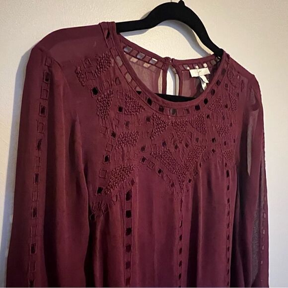 Joie Gaiane sheer chiffon embroidered top in Raisin - Picture 12 of 13